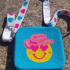 Colorful Beaded Crossbody Bag Emoji Heart Silk Bead Strap